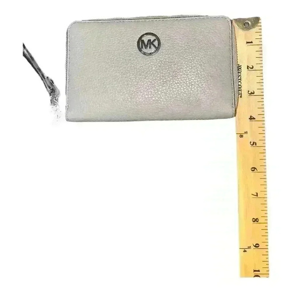 Michael Kors Gray Pebble Leather Zip Around Wristlet - Picture 7 of 8